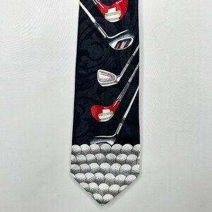 Fratello Men's Neck Tie 4” Handmade Black Red Gray Golf Necktie